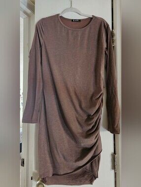 BTFBM Large Brown Ruched Long Sleeve Bodycon Dress